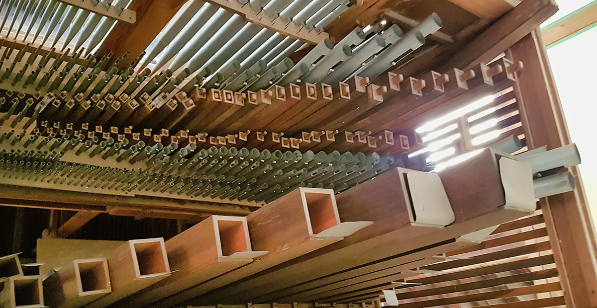 Blick in die Gast-Orgel von 1861 in der Dorfkirche Grano (Brandenburg). 2019 von der Stiftung gefördert