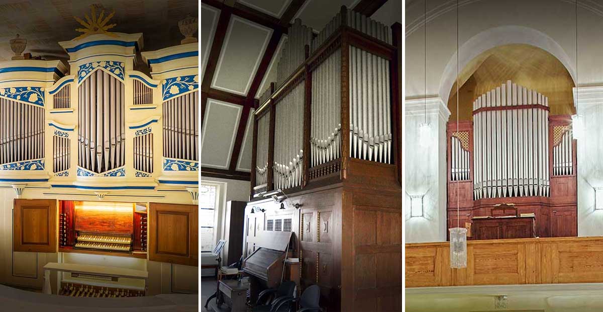(v.l.n.r.) Mehmel-Orgel (1875) in Spornitz, Eule-Orgel (1911) in Klaffenbach, Steinmeyer-Orgel (1914) in Maikammer 