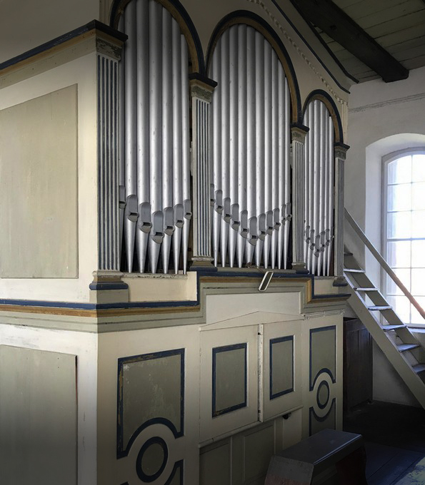 Raspe-Orgel (1870) in der Dorfkirche Burxdorf-Mühlberg (Brandenburg)
